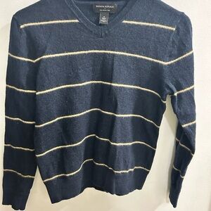 Banana Republic Men's V-Neck Sweater in Navy and Cream 100% Merino Wool Sz S‎